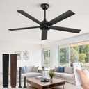 Fanbulous 52 Inch Ceiling Fans No Light with Remote, Black Indoor/Outdoor Ceiling Fan Without Light with Quiet Reversible DC Motor, 6 Speeds, 5 Blades Modern Ceiling Fan for Living Room Bedroom Patio