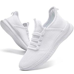 ZASJDG Running Shoes for Men Slip on Walking Shoes Lightweight Athletic Gym Workout Sneakers White Size 6.5