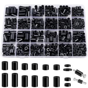 Neng-Q 600 Pcs Electrical Outlet Screw Spacers Black Nylon Round Spacer for Screws Switch and Receptacle,Plastic Standoff Screw Nut Assortment Kit Without Threaded,Hardware for M3/M4 Screws