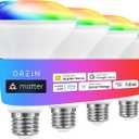 OREiN Matter Smart Light Bulb, BR30 Smart Light Bulbs 650LM 60W, Recessed Color Changing Bulbs RGBTW, Smart Flood Light Bulb Compatible with Alexa, Apple Home, Google Home, SmartThings, 4Pack