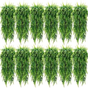 Geosar 12 Pcs Artificial Hanging Plants 32 Inch Hanging Boston Ferns Plastic Fake Plants for Wall Room Garden Wedding Garland Indoor Outdoor Decoration, No Basket