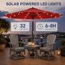 Patio Kingdom 10FT Solar Patio Umbrella with Lights, Outdoor Table Market Umbrella with 32 LED Lights, 8 Sturdy Ribs, Push Button Tilt and Crank for Pool, Deck and Garden, UV-Resistant, Red