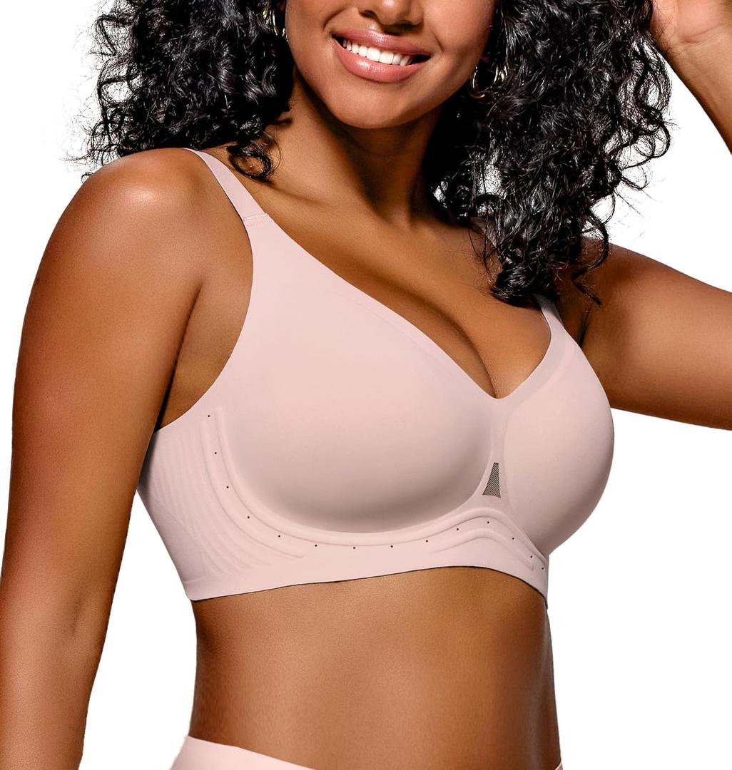 As Fairy Comfortable Wireless Everyday Bras for Women Seamless Full Coverage T-Shirt Bra Breathable Support Brassiere (32A, Pink)