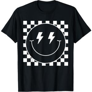 Vintage White Checkered Smile Face Shirt Cute Smiling Face T-Shirt, Size L