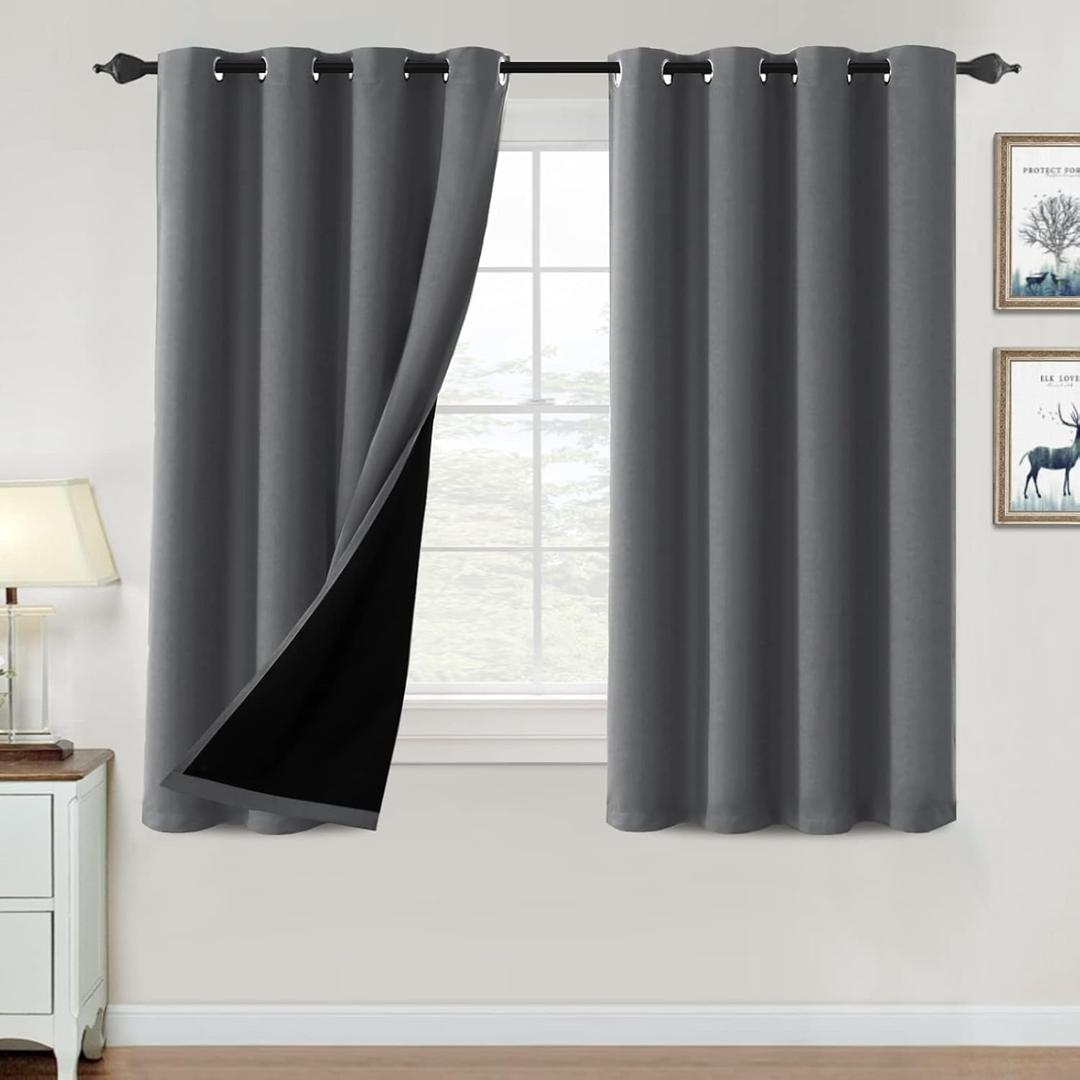 H.VERSAILTEX 100% Blackout Curtains for Bedroom Thermal Insulated Blackout Curtains 54 inch Length Full Light Blocking Curtains for Living Room with Black Liner 2 Panels Set, Grey H.VERSAILTEX 100% Blackout Curtains for Bedroom Thermal Insulated Blackout Curtains 54 inch Length Full Light Blocking Curtains for Living Room with Black Liner 2 Panels Set, Grey