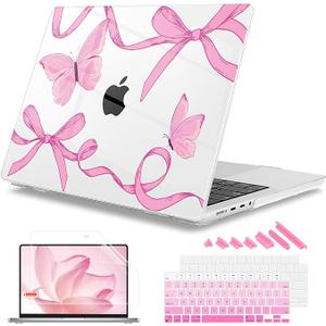 Mektron for 2025 MacBook Pro 14inch M5 Case A3434 Fits 20242021 M4 A3112 A3401 A3185 M3 A2918 A2992 M2 A2779 M1 A2442 Pro/Max, Printed Plastic Hard Shell Laptop Cover, Pink Bows C245