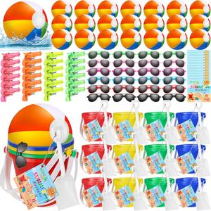Threan 144 Pcs End of Year Students Gifts from Teacher Bulk Beach Party Favors Include Sand Buckets Bulk Beach Balls Shovels Sunglasses Water Gun Blessing Card for Summer Party Favors(Elliptical)