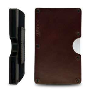 Leather RFID Wallet for Men – Slim Front Pocket Card Holder with Cash Strap – Soft Brown Leather, RFID-Blocking, Holds 16 Cards and Folded Bills (Brown Leather, Cash Strap)