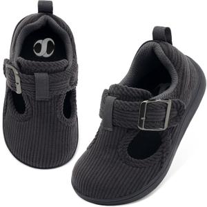 Toddler Slippers Girl Boy House Shoes Baby Moccasins Slippers Comfy Indoor Outdoor Barefoot Walking Shoes (Black)