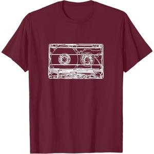 Cassette Tape Music T-Shirt, Color: Burgundy, XL