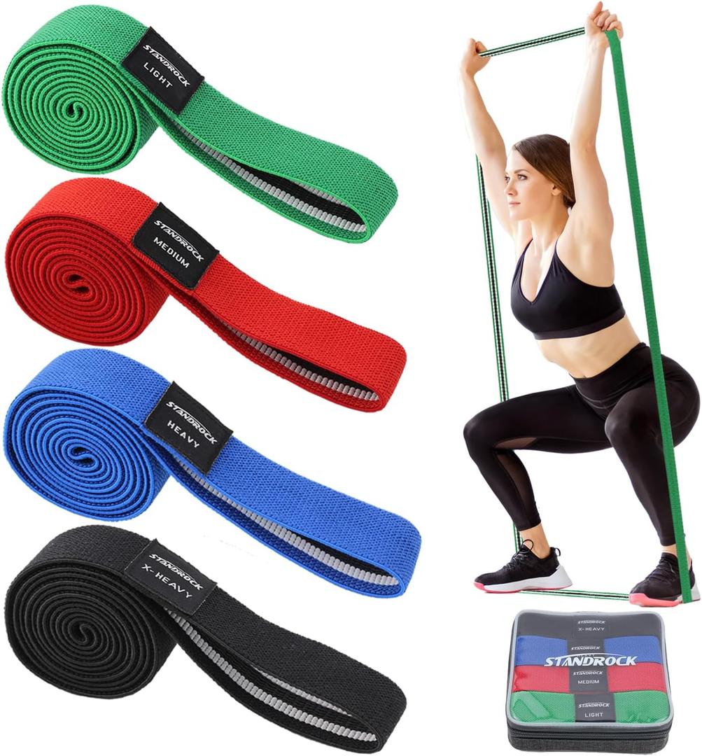 Fabric Resistance Bands for Working Out, 3 and 4 Levels Booty Bands Long Resistance Bands for Women and Men | Elastic Bands for Exercise Bands Resistance Workout Bands Resistance (Green,Red,Blue,Black (4pcs long))