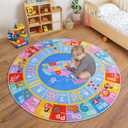 Kids Rugs for Playroom - Soft & Non-Slip 6x6 Feet Round Educational Rug for Learning ABC Alphabet, Numbers, Shapes & Map, Washable Classroom Rug for Toddler Nursery & Kids Room Decor