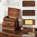 Decorative Rattan Storage Boxes Solid Wood Woven Baskets Bins with Lid Keepsake Memory Jewelry Box Natural Boho Shelf Wicker Closet Desk Organizer Container (Walnut Color, Small Size)
