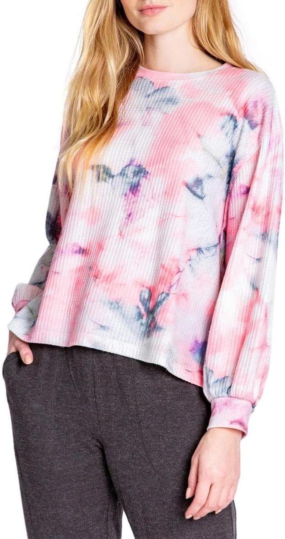 PJ Salvage Women's Loungewear Blurred Lines Long Sleeve Top (Ivory)  S