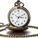 BOSHIYA Smooth Quartz Pocket Watches for Men Classic Arabic Digital Luminous Dial & Day Date Pocket Watch with Chain Christmas Graduation Birthday Gifts
