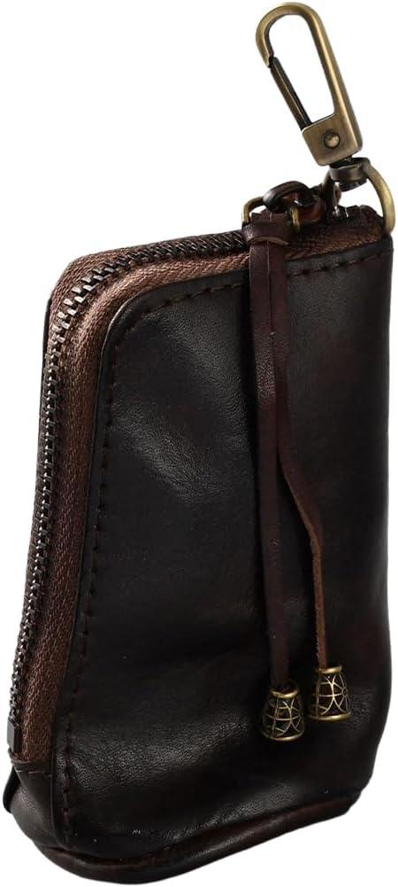 Cowhide Leather Mini Medieval Purse Keychain Middle Age Genuine Leather Zipper Coin Holder Pouch Handmade Travel Change Organizer Wallet Vintage Storage Bag for Halloween Men Women (Coffee)