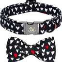Elegant little tail Valentine's Dog Collar - Black Heart Dog Collars Bowtie Pet Collars with Sturdy Metal Buckle Puppy Adjustable Collar for Medium Dogs (Medium (Pack of 1))