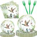 Sunnyray 96 Pcs Mallard Duck Party Decorations Supplies Duck Hunting Birthday Party Tableware Set Mallard Baby Shower Plates Napkins Forks for 24 Guests