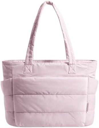 Puffy Tote Bag for Women, Lightweight Work Tote Handbag | 20L for 15.6" Laptop/ 18L for 15.6" Laptop, Quilted Shoulder Bag for Travel College Gym Daily