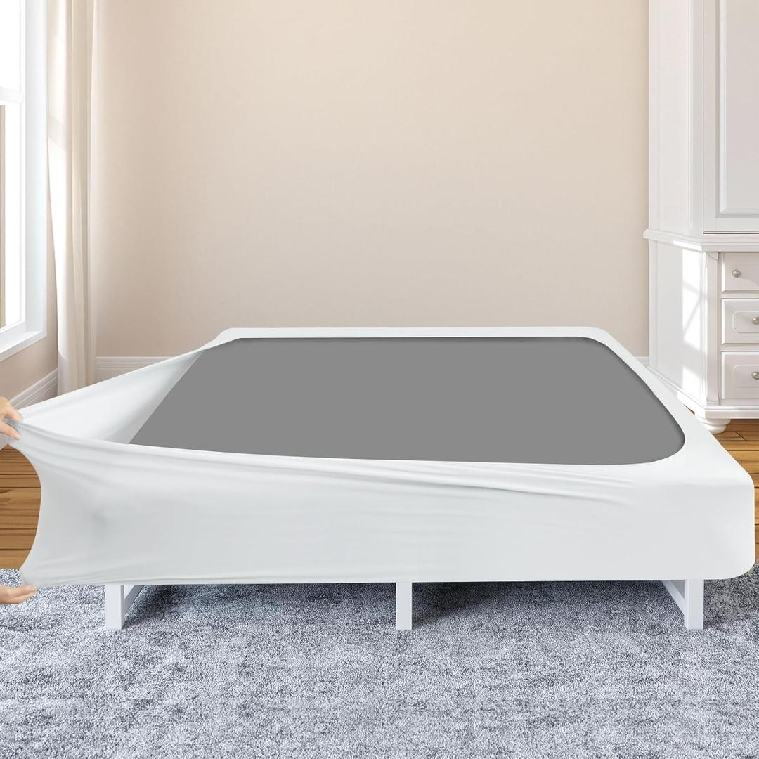 Box Spring Cover Twin Size - Jersey Knit & Stretchy Wrap Around 4 Sides of The Box Spring, Alternative for Bed Skirt, Ultra Soft, Wrinkle & Fading Resistant, White