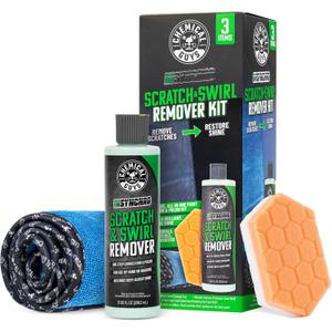 Chemical Guys Insynchro Scratch & Swirl Remover (8 oz) - Kit with Hex Logic Dual Sided Hand Polishing Pad and Monster Extreme Microfiber Towel for Paint Restoration and Gloss Enhancement