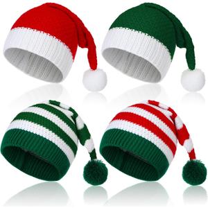 Funtery 4 Pcs Knitted Santa Elf Hat Christmas Adults Knit Beanie Hat Santa Cap Winter for Women Men