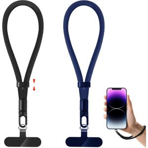 Phone Lanyard, 2 Pack Adjustable Cell Phone Lanyard Strap, Hand Wrist Strap Lanyard with Tether Tabs for Smartphones (Black+blue)