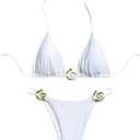 OYOANGLE Women's 2 Piece Bikini Set Spaghetti Strap Halter Swimsuit High Cut Bathing Suits (White) S