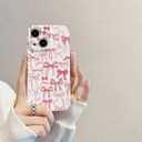for iPhone 15 Case, Cute Pink Bows Pattern Aesthetic Phone Case, Raised Camera Protection Soft Slim TPU Shockproof Protective Phone Cover for Girls Women - Pink