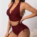 SHENHE Women's High Waisted Bikini Set Sexy Halter Deep V Neck Swimsuits 2 Piece Bathing Suits (M)