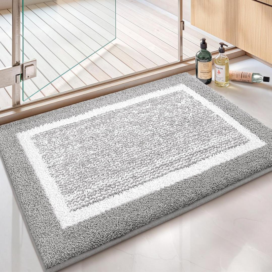 Color&Geometry Simple and Stylish Bath Mats for Bathroom Non Slip, 20"x29" Standard Sized Gray Bathroom Rugs, Absorbent, Soft, Washable, Microfiber Bath Rug Shower Mat (1'8" x 2'5" (Rectangular), Grey White)