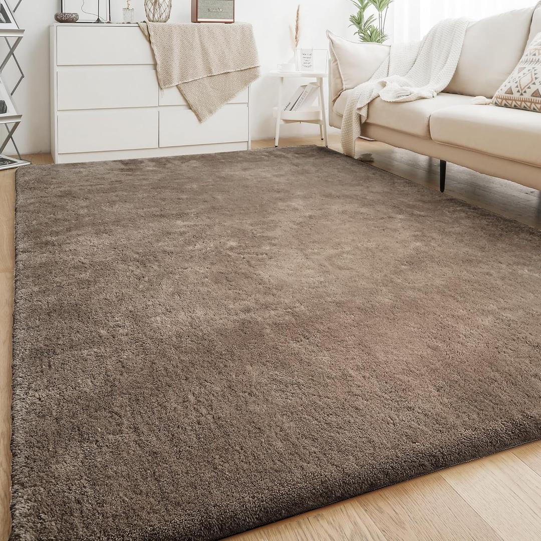 H.VERSAILTEX Soft Modern Indoor Large Shaggy Rug for Living Room Bedroom Kids Room Home Decorative, Non-Slip Plush Fluffy Furry Fur Area Rugs Comfy Nursery Accent Floor Carpet 8x10 Feet, Taupe