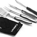 Cuisinart 3Piece Stainless Steel BBQ Grilling Tool Set with Grill Glove Outdoor Grill Accessories, Perfect Grilling Gift for Men, Dads & Grill Masters, CGS-134BL