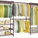 Ulif E1 Heavy Duty Closet Garment Rack, 6 Tiers Adjustable Metal Freestanding Expandable Clothing Storage with 4 Hanger Rods, Easy to Assemble Wardrobe, 71.4" H x (70" - 88.2") L x 14" D, Bronze