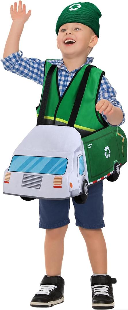 Mepase 3D Halloween Car Costume Trash Garbage Truck Ride Along Costume for Child 3 to 6 Years, School Bus Party Dress up Role Play for Birthday, Preschool, Kindergarten Classroom