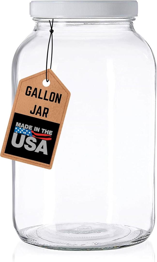 kitchentoolz 1 Gallon Glass Jar with Lid  Large Gallon Mason Jar with Lid for Sourdough Starter, Kombucha, Sun Tea, Pickling, and Storage Jug  Made in the USA (Clear)