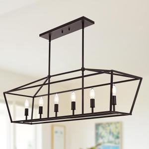 6-Light Kitchen Island Lighting, Farmhouse Dining Room Rectangle Chandelier, Hanging Pendant Light Fixture Over Table for Living Room, Oil Rubbed Bronze & E12 Bulb Base
