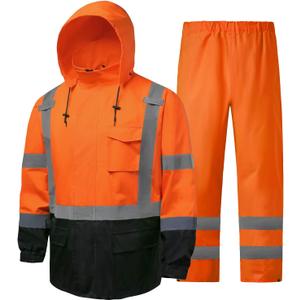 Hi Vis Rain Jackets for Men Reflective Waterproof High Visibility Class 3 Safety Rain Coat with Black Bottom, S-M