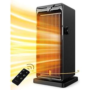 SANVINDER Space Heater, 1500W Space Heaters for Indoor Use Electric Heater for Bedroom, ECO Thermostat 90° Oscillating 24H Timer, Fast Heating, Remote Control, Safe for Home Office Room