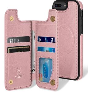 for iPhone 7 Plus/8 Plus 5.5" phone case[Compatible with magsafe][RFID Blocking Leather][Magnetic 2-in-1 Detachable][Back Flip Folio wallet]Shockproof Men Women Cover Apple 8Plus/SE2 Rose Gold