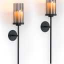 Black Wall Candle Holder Decor: 22 Inch Metal Long Candle Sconces with Smokey Grey Hurricane Modern Minimalist Decoration for Hallway Living Room Beside Fireplace TV