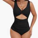 AI'MAGE Women's One Piece Swimsuit High Waisted Bathing Suit Cutout Monokini V Neck Swimwear,S