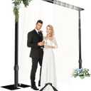 Heavy Duty Backdrop Stand 8.9x10ft, Double Crossbar Pipe and Drape Backdrop Stand Kit, Adjustable Metal Frame, Background Stand for Wedding Birthday Party Decoration-Black