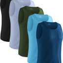 5 Pack Mens Running Sport Tank Tops Dry Fit Gym Wicking Athletic Mesh Breathable Cool Workout Sleeveless Shirts (X-Large, 5 Pack: Black/Navy/Gray/Azure/Green)