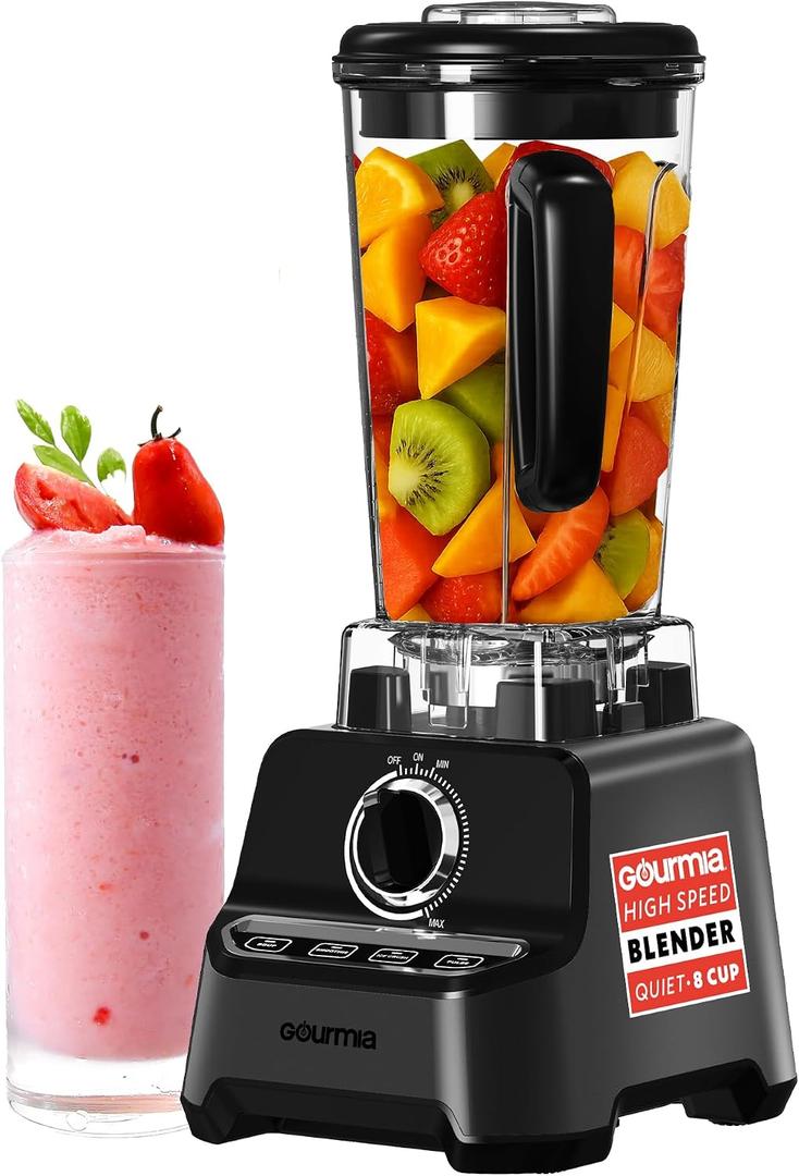 Gourmia Countertop Commercial Blender 2L BPA-Free Pitcher, 4 Presets, 1500W High-Speed Motor, 45,000 RPM, Variable Speed Dial, Built-In Tamper, Dishwasher-Safe Parts, Black
