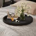 Round Ottoman Tray for Coffee Table Living Room Wood Serving Tray Large Wooden 24 Inches Black