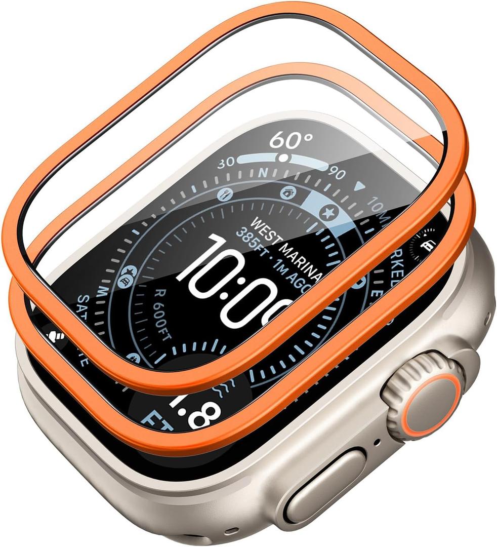 ESR Armorite Screen Protector for Apple Watch Ultra 3 2025 /Ultra 2 /Ultra (49 mm), Military Grade Protection, Tempered Glass Film with Aluminum Alloy Frame, Anti-Scratch, 2 Pack, Orange