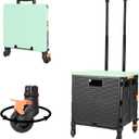 FELICON SELORSS Foldable Utility Cart Folding Portable Rolling Crate Handcart with Heavy Duty Telescoping Handle Collapsible 4 Rotate Wheels for Travel Shopping Move Luggage Office Use(Black+Green)