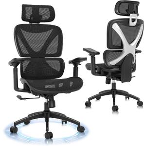 GABRYLLY Ergonomic Office Chair, Big and Tall Mesh Chair with Lumbar Support, 3D armrest - 215 Rotation, Adjustable Headrest & Soft Seat, Durable Computer Chair 350LBS for Work Gaming