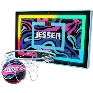 Jesser Hoop Over The Door Mini Basketball Hoop  2 Gameplay Modes: Shot Clock or Score Keeping, 5" Exclusive Ball, Electric LED Scoring, Net, Air Pump - Indoor Sports Fun for Kids 6+
